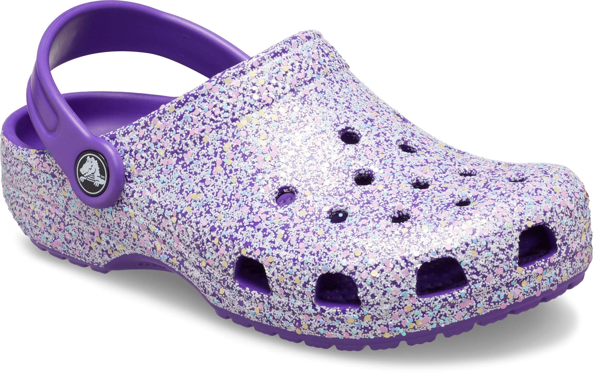 Purple 2024 glitter crocs